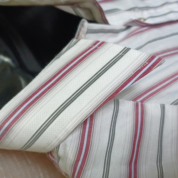 ELY Cattlemen Pearl Snap Shirt, Tall, 17.5 x 37, white with red & blue stripe - Picture 3 of 4